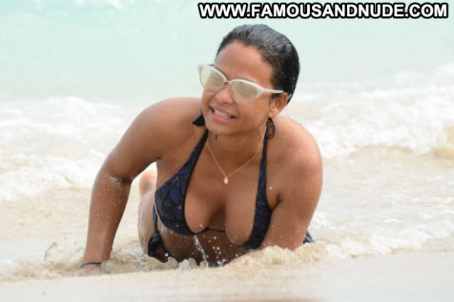 Christina Milian The Beach Bikini Celebrity Paparazzi Beach Black